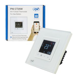 Termostat inteligent PNI CT25W WiFi pentru centrala termica pe gaz, montaj incastrat, 16A, control din aplicatia Tuya Sm