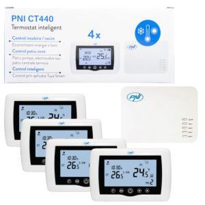 Termostat inteligent PNI CT440 fara fir, cu WiFi, control 4 zone prin Internet, pentru centrale termice, pompe, electrov