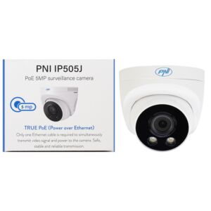 Camera supraveghere video PNI IP505J POE, 5MP, dome, 2.8mm, pentru exterior, alb