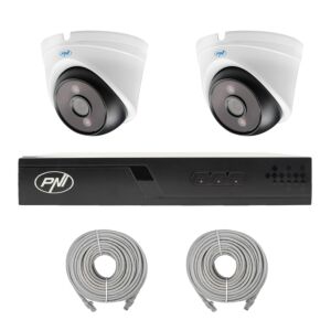 Pachet supraveghere video NVR POE PNI House IP710J, 2 camere PNI IP808J, 8MP si cabluri incluse